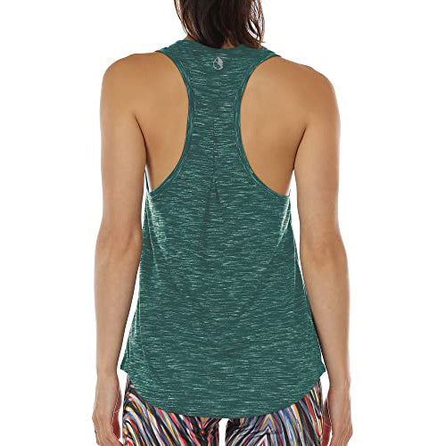 icyzone Workout Tank Tops for Women - Sport Yoga Tops, Racerback Running Tank Top, Gym Exercise Shirts (L, Deep Lake)