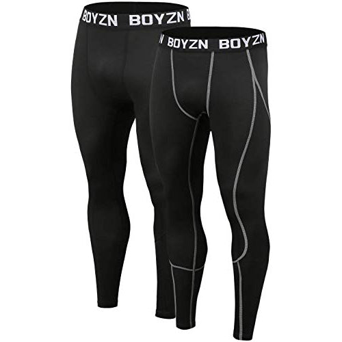Men's 2 Pack Compression Pants Running Baselayer Cool Dry Sports Tights Leggings Black/Grey line L