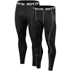 Men's 2 Pack Compression Pants Running Baselayer Cool Dry Sports Tights Leggings Black/Grey line L