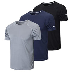 frueo 3 Pack Mens T-Shirts Dry-Fit Running Tops for Men Moisture Wicking Active Athletic Gym Tops Men Short Sleeve T-Shirt(520)-Black Grey Nave-XL