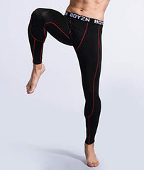 Men's 2 Pack Compression Pants Running Baselayer Cool Dry Sports Tights Leggings Black/Grey line L
