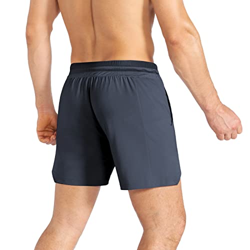 BROKIG Men's Lightweight Gym Shorts, Quick Dry Sport Workout Training Fitness Running Shorts Men with Zip Pocket (XL, Dark Grey)
