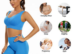 Lemef 3-Pack Seamless Sports Bra Wirefree Yoga Bra with Removable Pads for Women, Rose Red&dark Blue&dark Purple, XL