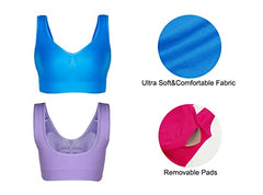 Lemef 3-Pack Seamless Sports Bra Wirefree Yoga Bra with Removable Pads for Women, Rose Red&dark Blue&dark Purple, XL