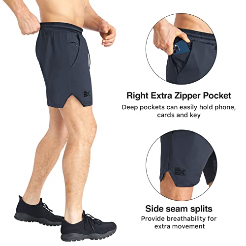 BROKIG Men's Lightweight Gym Shorts, Quick Dry Sport Workout Training Fitness Running Shorts Men with Zip Pocket (XL, Dark Grey)