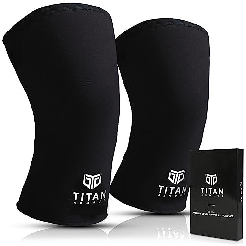 Titan Armour® Knee Sleeves Weight Lifting | 7mm Double-Ply Neoprene Knee Sleeves | Knee Compression Sleeve for Support & Protection | Knee Support Sleeves for Powerlifting, Squats, Crossfit, Strongman