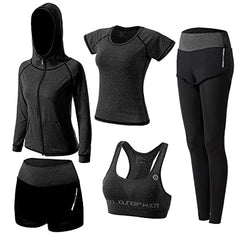 ZETIY Women's 5pcs Yoga Suit Sweatsuit Women's Activewear Sets Sport Yoga Fitness Clothing Ladies Workout Outfit Sportsuits for Running Jogging Gym