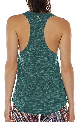 icyzone Workout Tank Tops for Women - Sport Yoga Tops, Racerback Running Tank Top, Gym Exercise Shirts (L, Deep Lake)