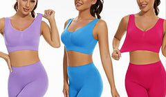 Lemef 3-Pack Seamless Sports Bra Wirefree Yoga Bra with Removable Pads for Women, Rose Red&dark Blue&dark Purple, XL