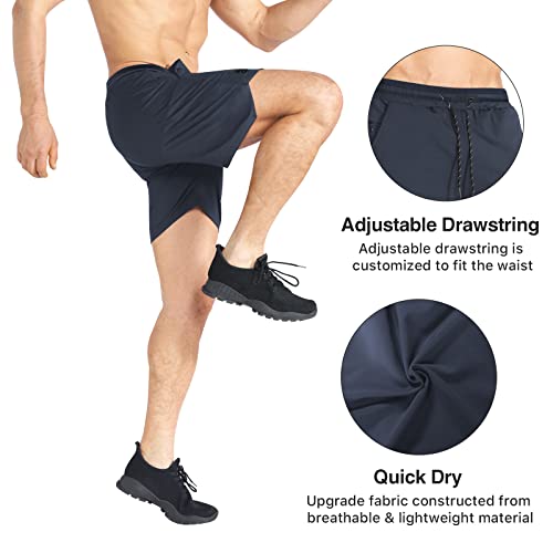 BROKIG Men's Lightweight Gym Shorts, Quick Dry Sport Workout Training Fitness Running Shorts Men with Zip Pocket (XL, Dark Grey)