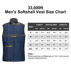 33,000ft Mens Softshell Gilet Activewear Vests Windproof Fleece Lined Outerwear Zipped Pockets Sleeveless Softshell Jacket for Leisure, Golf, Travelling Blue M