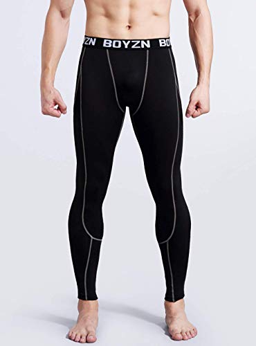 Men's 2 Pack Compression Pants Running Baselayer Cool Dry Sports Tights Leggings Black/Grey line L