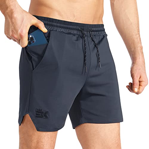 BROKIG Men's Lightweight Gym Shorts, Quick Dry Sport Workout Training Fitness Running Shorts Men with Zip Pocket (XL, Dark Grey)