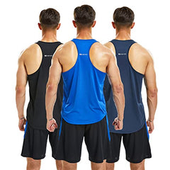 frueo 3 Pack Gym Tank Top for Men Activewear Dry-Fit Workout Sleeveless Tops Breathable Y-Back Sport Shirts Power Training Bodybuilding Vests（20418） Black Navy Blue-L