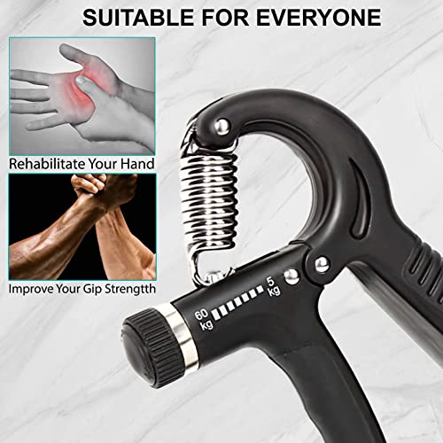 5-60 Kg Hand Grip Strengthener Finger Handgrip Wrist Squeezer Exerciser Tool Trainer With Counter Arm Training Adjustable Forearm And Hand Strength For Muscle Workout Gripper Gym Essentials Black