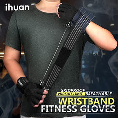 ihuan Ventilated Weight Lifting Gym Workout Gloves with Wrist Wrap Support for Men & Women, Full Palm Protection, for Weightlifting, Training, Fitness, Hanging, Pull ups (Medium, Black)