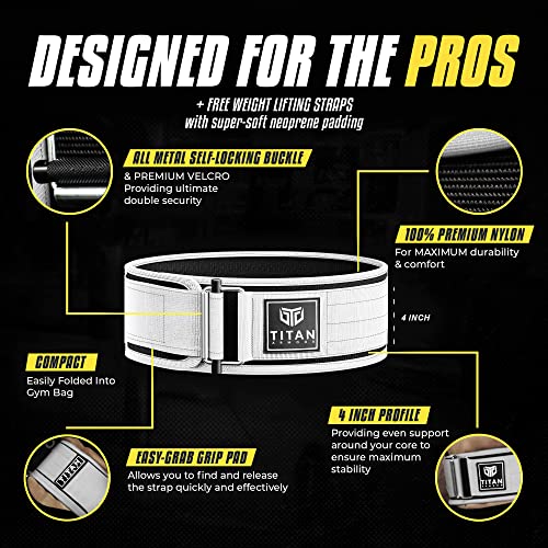 SELF-LOCKING Weight Lifting Belt | Weight Lifting Straps Included | Gym belt for Crossfit, Powerlifting, Deadlift, Olympic Lifts and Squats | For Men and Women | UK Brand (Glacier White, Medium)