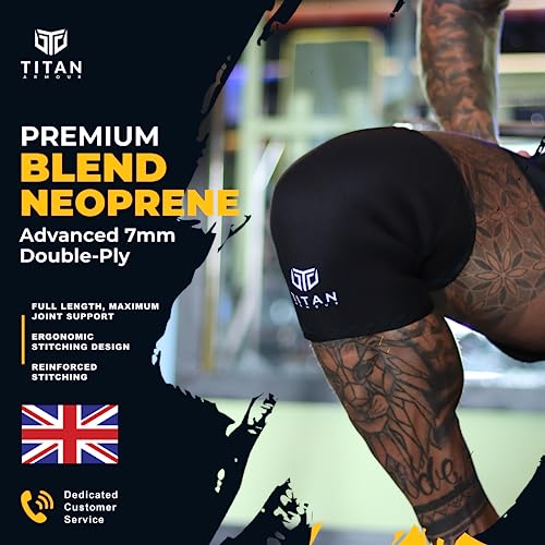 Titan Armour® Knee Sleeves Weight Lifting | 7mm Double-Ply Neoprene Knee Sleeves | Knee Compression Sleeve for Support & Protection | Knee Support Sleeves for Powerlifting, Squats, Crossfit, Strongman