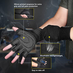 ihuan Ventilated Weight Lifting Gym Workout Gloves with Wrist Wrap Support for Men & Women, Full Palm Protection, for Weightlifting, Training, Fitness, Hanging, Pull ups (Medium, Black)