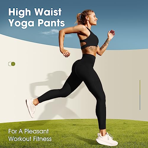 GIMDUMASA Leggings for Women Gym Yoga Pants with Pockets High Waist Workout Running Sports Activewear Fitness UK Black