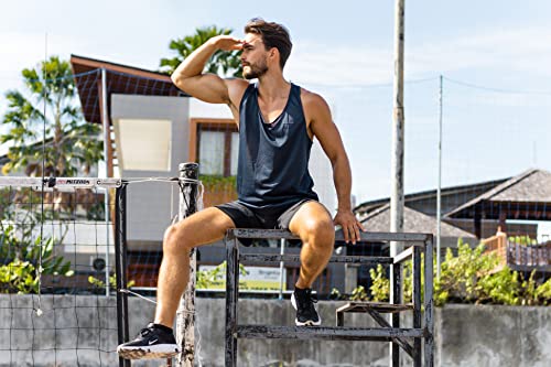 frueo 3 Pack Gym Tank Top for Men Activewear Dry-Fit Workout Sleeveless Tops Breathable Y-Back Sport Shirts Power Training Bodybuilding Vests（20418） Black Navy Blue-L