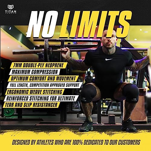 Titan Armour® Knee Sleeves Weight Lifting | 7mm Double-Ply Neoprene Knee Sleeves | Knee Compression Sleeve for Support & Protection | Knee Support Sleeves for Powerlifting, Squats, Crossfit, Strongman